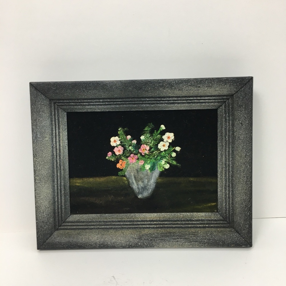 VTG Floral Acrylic Velvet Paintings Set of 2 Black Frame Original Cottagecore - Picture 6 of 16